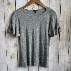 J.CREW Linen Flutter-Sleeve Gray T-Shirt